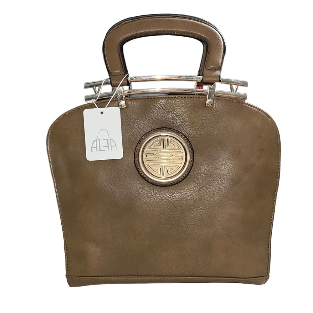 NWT Alfa Hand Bag Purse Tote Satchel Crossbody Taupe Brown Gold Womens